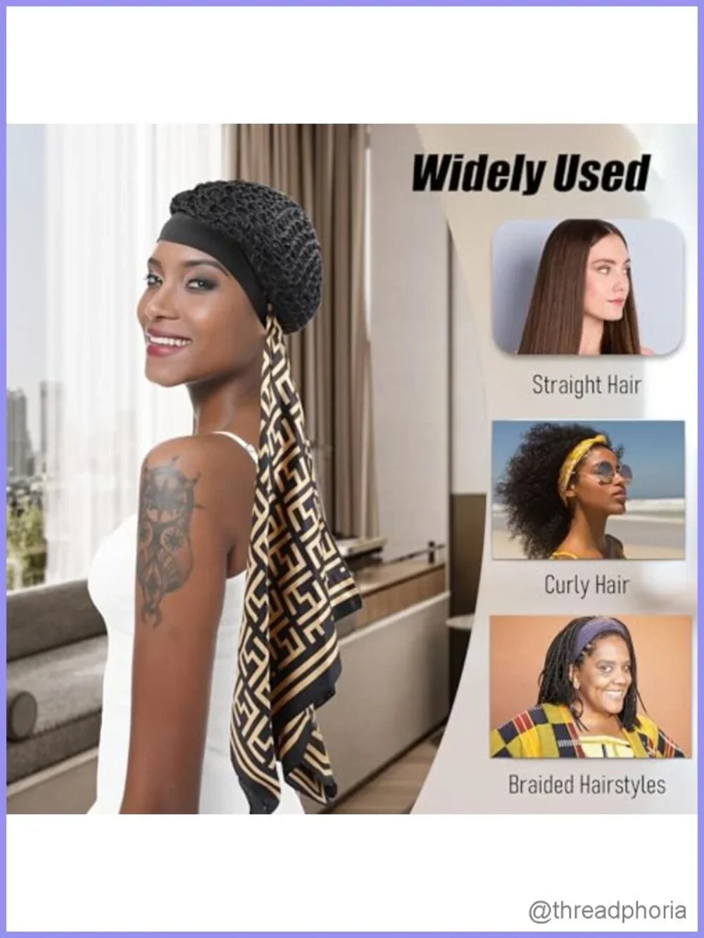 2 in 1 Silk Press Wrap Satin Scarf Hair Net Cap No Marks Stretch